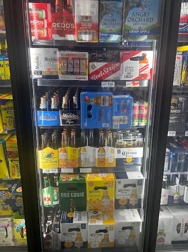 Cooler of bottled beers including Dos Equis and Corona