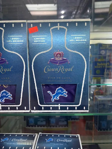 Limited edition Crown Royal whisky package featuring Detroit Lions logo