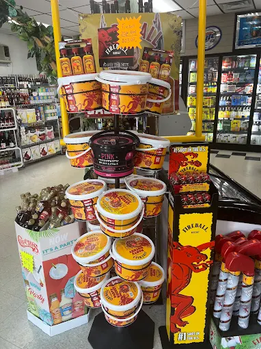 Fireball party buckets and assorted cider drinks display