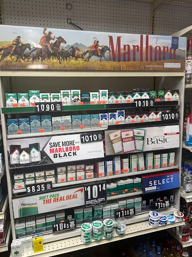 Cigarette display featuring Marlboro and other brands